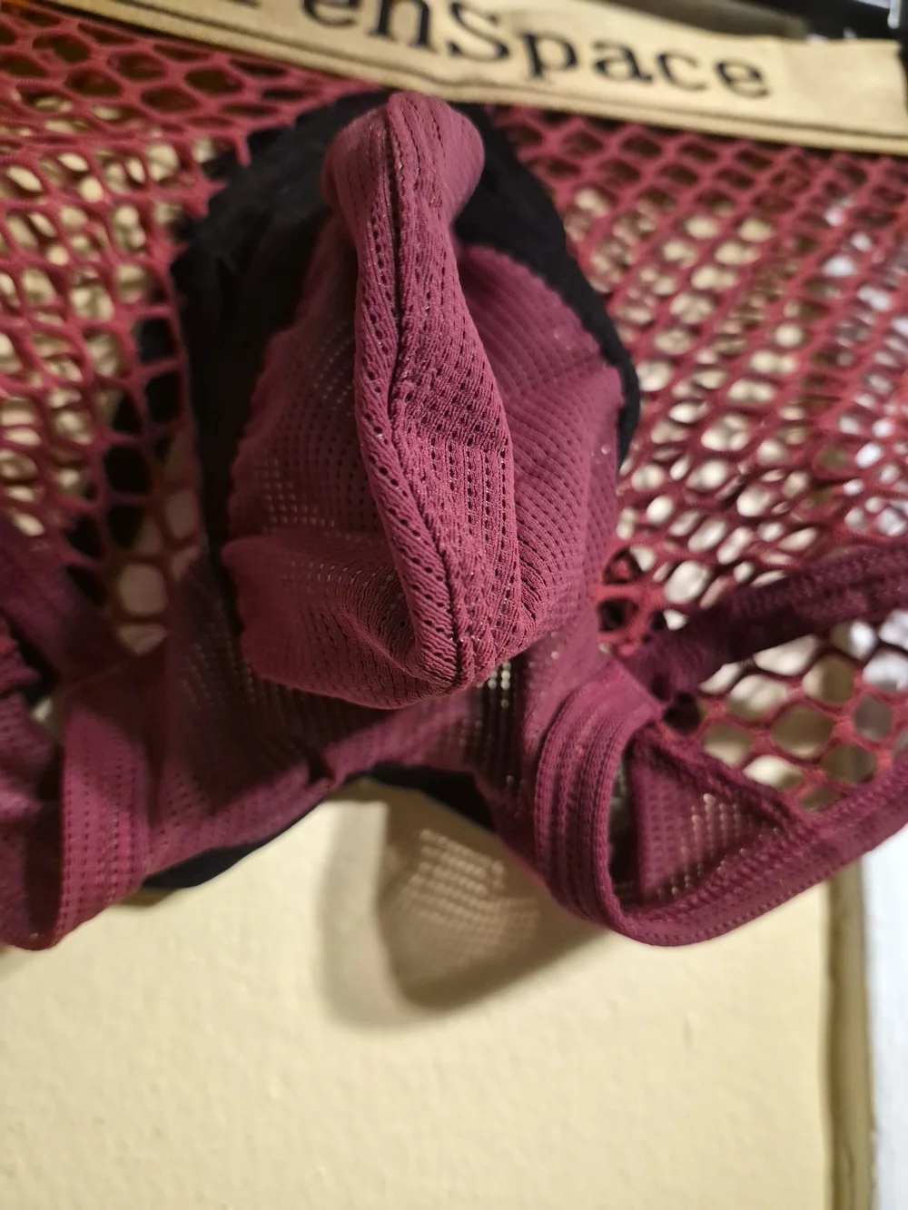 Men's Mesh Briefs with Gold Waistband - Burgundy, By KarenSpace SZ L
